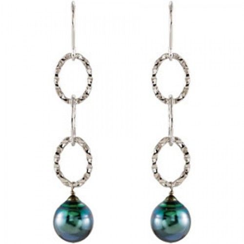 Tahitian Pearl Earrings - 10.0mm Black Pearls in 925