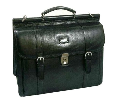 Full Grain Leather, Classic Laptop Briefcase 17""x13.5""x8"", Black