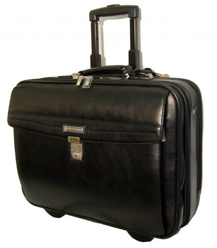 Full Grain Leather, Executive Rolling Laptop Briefcase 19""x14.5""x6"", Black