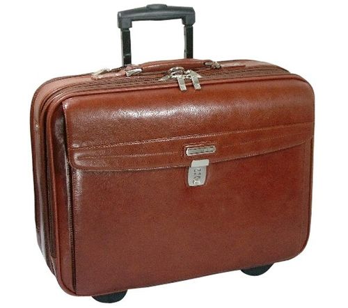 Full Grain Leather, Executive Rolling Laptop Briefcase 19""x14.5""x6"", Brown