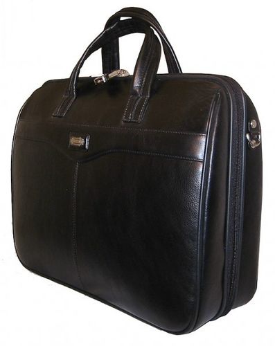 Full Grain Leather, Deluxe Laptop Briefcase 17.25""x13""x5.5"", Black