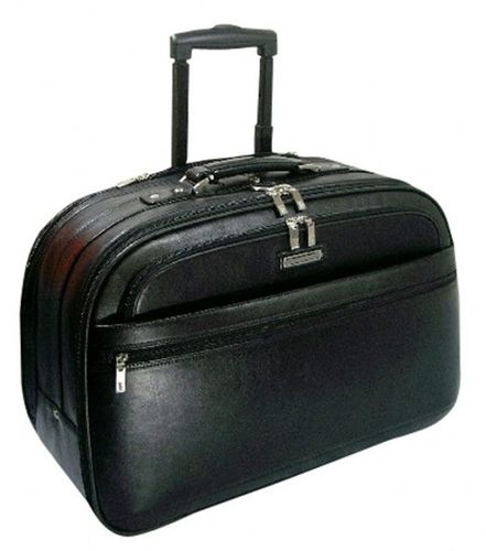 Full Grain Leather, Carry-on Rolling Briefcase 21""x13.75""x10"", Black