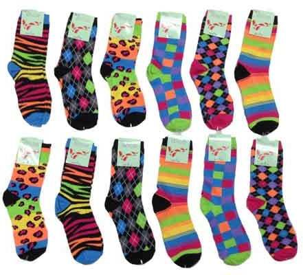 Ladies Computer Socks With Neon Patterns Case Pack 90