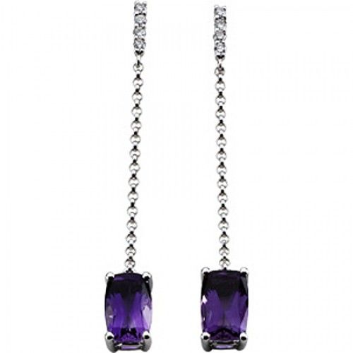 Amethyst Diamond Cushion Cut Drop Earrings 1.08 Carats
