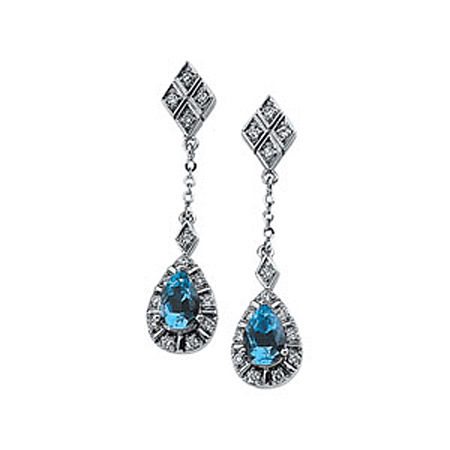 Aquamarine Diamond Pear Shape Drop Earrings 1.15 Carats