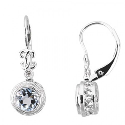 Aquamarine Diamond Round Shape Dangle Earrings 1.02 Carats