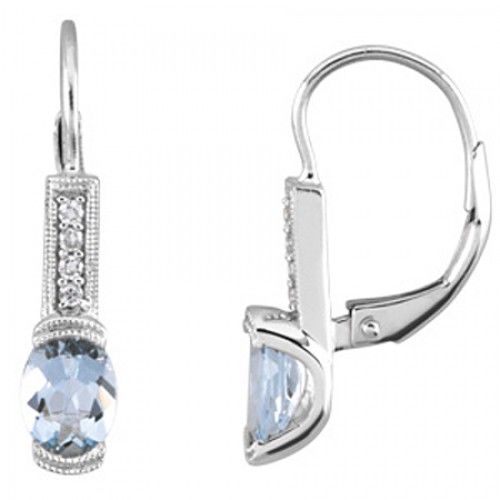 Aquamarine Diamond Oval Shape Drop Earrings 1.08 Carats