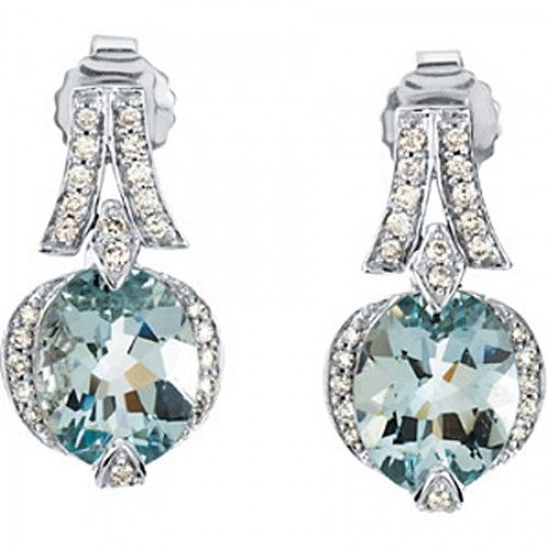 Aquamarine Diamond Oval Shape Dangle Earrings 3.5 Carats