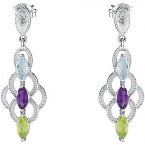 Amethyst Peridot Marquise Shape Dangle Earrings 2.02 Carats