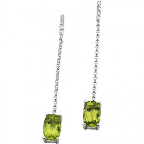 Peridot Diamond Cushion Cut Drop Earrings 2.08 Carats