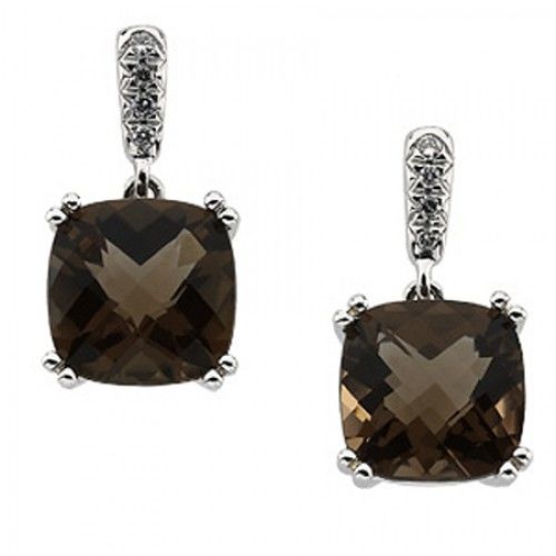 Smoky Quartz Diamond Square Shape Dangle Earrings 2.04 Carats