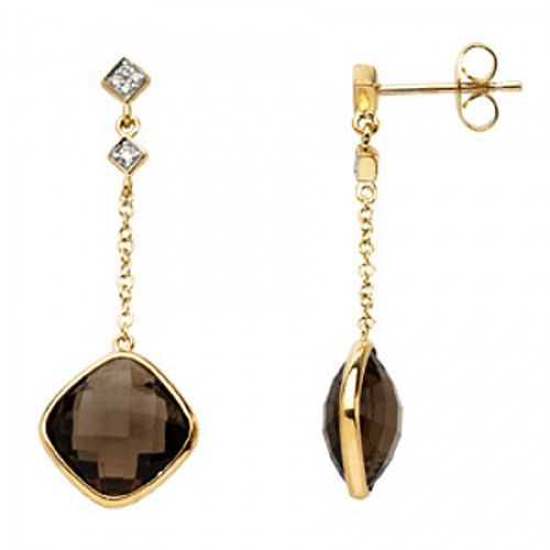 Smoky Quartz Diamond Square Shape Drop Earrings 2.05 Carats