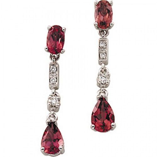 Pink Tourmaline Diamond Pear Shape Drop Earrings 2.07 Carats