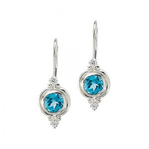 Blue Topaz Cubic Zirconia Round Shape Drop Earrings 0.5 Carats