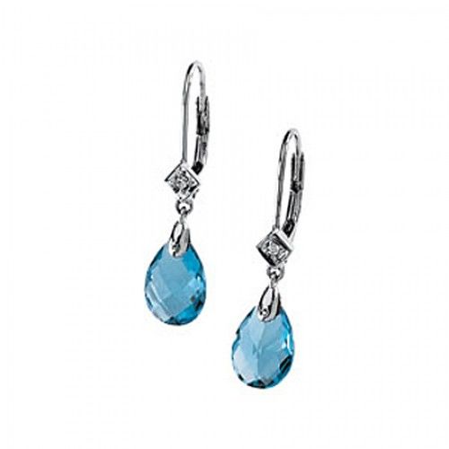 Blue Topaz Diamond Pear Shape Dangle Earrings 2.02 Carats