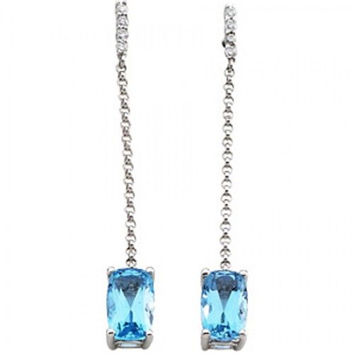 Blue Topaz Diamond Cushion Cut Drop Earrings 1.58 Carats