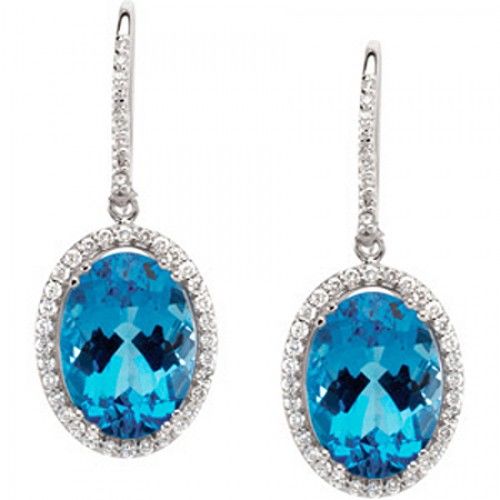 Blue Topaz Diamond Oval Shape Dangle Earrings 6.85 Carats