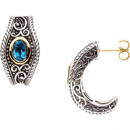 Blue Topaz  Oval Shape Drop Earrings 1 Carats