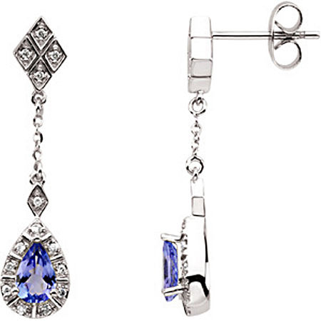 Tanzanite Diamond Pear Shape Drop Earrings 1.15 Carats
