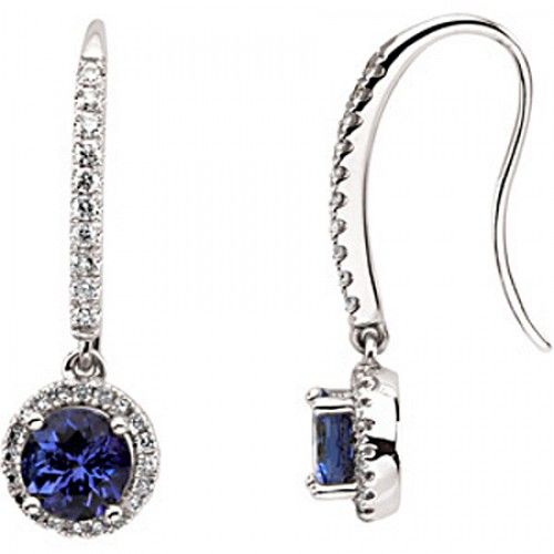 Tanzanite Diamond Round Shape Drop Earrings 1.35 Carats