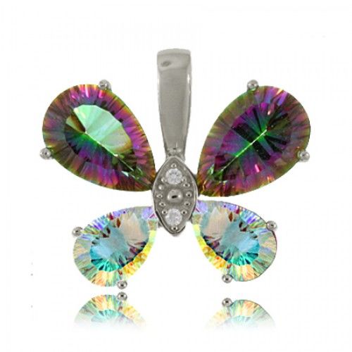 Butterfly Pendant - Mystic Topaz & Diamonds 925 Silver