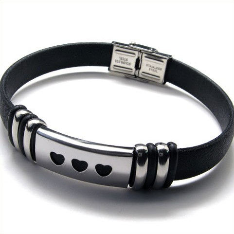 Dynamic Imitation Leather Heart Design Titanium Bracelet