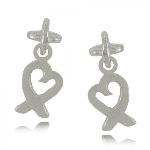 Heart Earrings - Sterling Silver Ribbon Design New