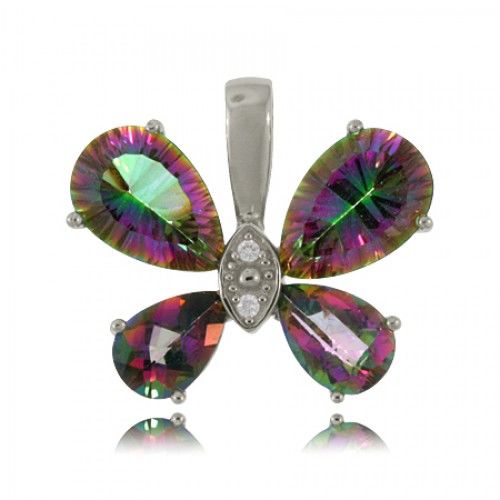 Butterfly Pendant W/ Mystic Fire Topaz Sterling Silver