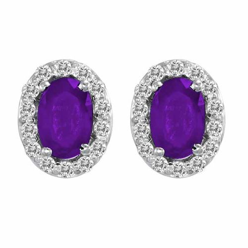 Sterling Silver Oval Amethyst and Diamond Earrings (1 cttw, F-G, VS)