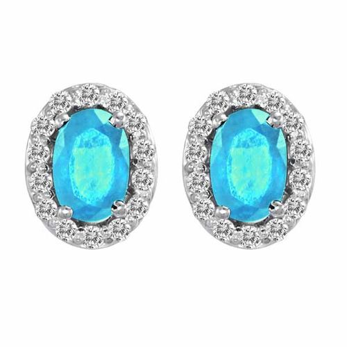 10K White Gold Oval Blue Topaz and Diamond Earrings (1 cttw, F-G, VS)