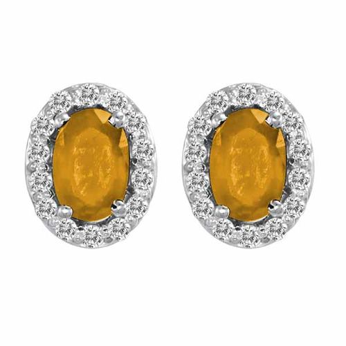 Platinum Oval Citrine and Diamond Earrings (1 cttw, F-G, VS)