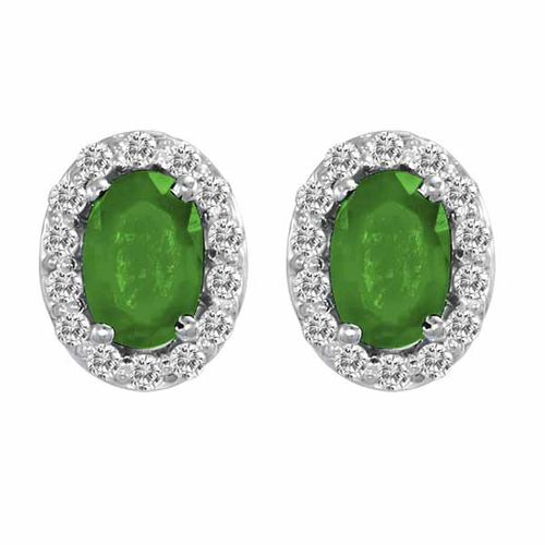 Sterling Silver Oval Emerald and Diamond Earrings (1 cttw, F-G, VS)