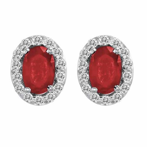 10K White Gold Oval Garnet and Diamond Earrings (1 cttw, F-G, VS)