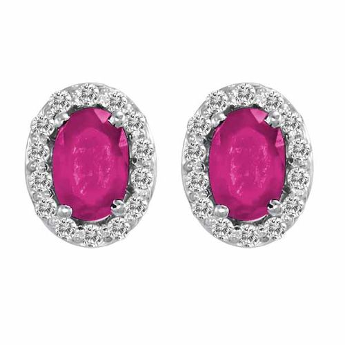 10K White Gold Oval Pink Sapphire and Diamond Earrings (1 cttw, F-G, VS)