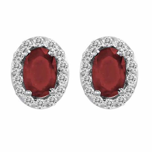 Platinum Oval Ruby and Diamond Earrings (1 cttw, F-G, VS)
