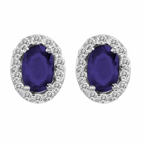 Platinum Oval Blue Sapphire and Diamond Earrings (1 cttw, F-G, VS)