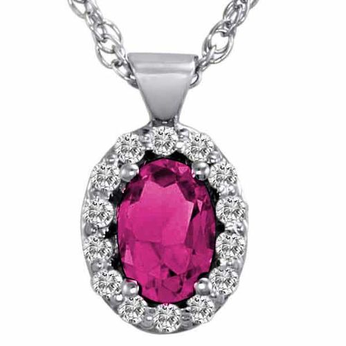 Platinum Oval Pink Sapphire and Diamond Pendant w/18 Inch SolidPlatinum Chain (3/4 cttw, F-G, VS)