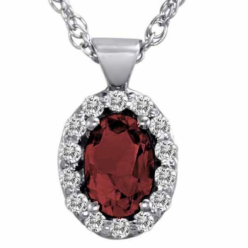 Sterling Silver Oval Ruby and Diamond Pendant w/18 InchSterling Silver Chain (3/4 cttw, F-G, VS)