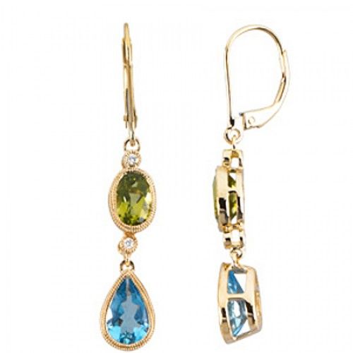 14k Gold Drop Earrings W/ Swiss Blue Topaz