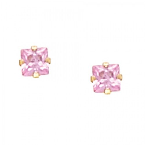 Toddler & Girl'S Cubic Zirconia Pink Piercing Earring Studs in 14k Yellow Gold