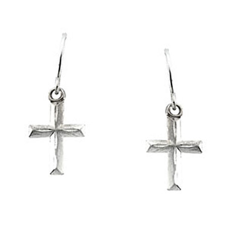 Children'S Dangle Drop Cross Earrings in 14k White Gold