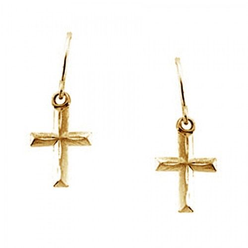 Kid'S Religious Cross Earrings in 14k Yellow Gold