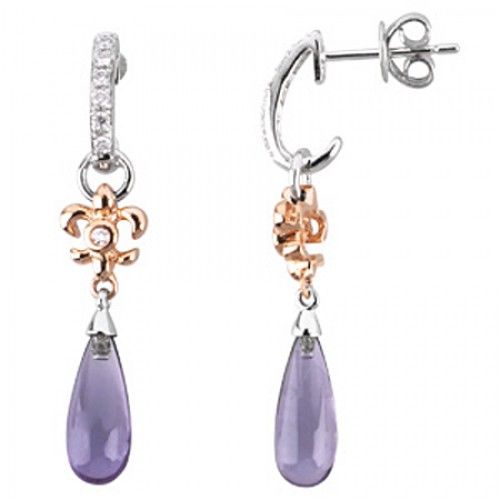 Fleur De Lis Earrings - Rose & White Gold - Pear Shape