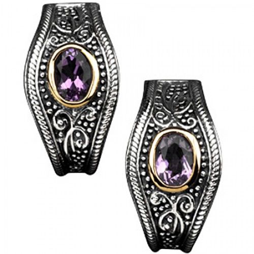 Two Tone Amethyst Earrings 925 Silver & 14k Yellow Gold