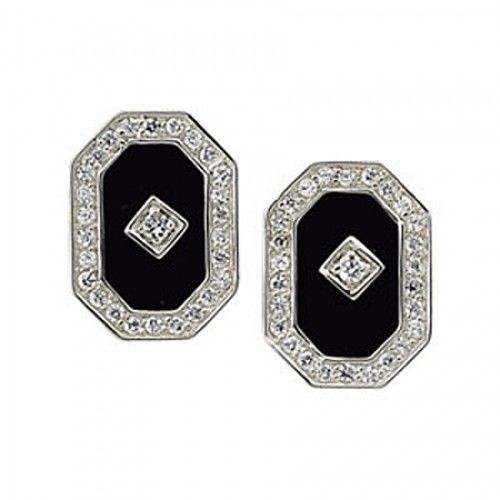 Onyx Stud Earrings Sterling Silver - Special Cut Shape