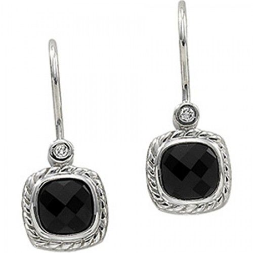 Onyx Drop Earrings - White Gold - Cushion Cut