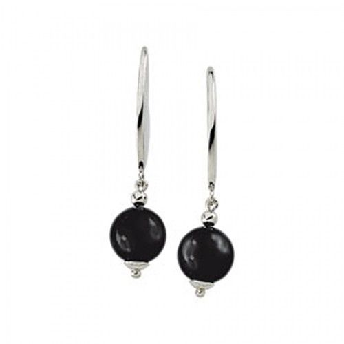 Onyx Dangle Earrings - Sterling Silver - Round Shape