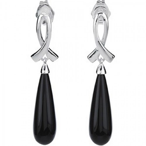 Onyx Drop Earrings - Sterling Silver - Pear Shape
