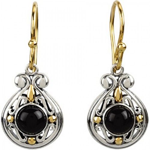 Onyx Dangle Earrings - Yellow Gold and Sterling Silver