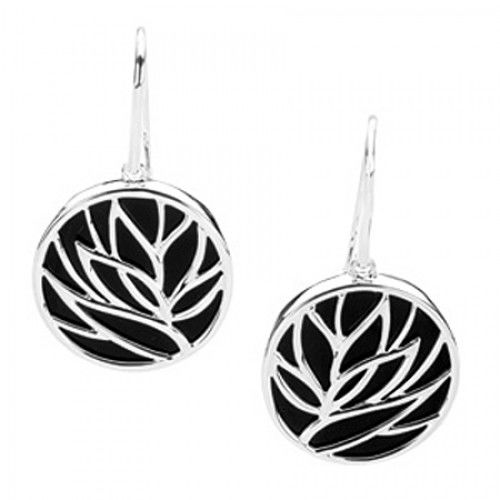Onyx Floral Dangle Earrings - Sterling Silver